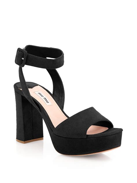 miu miu suede ankle strap platform sandals|Miu Miu.